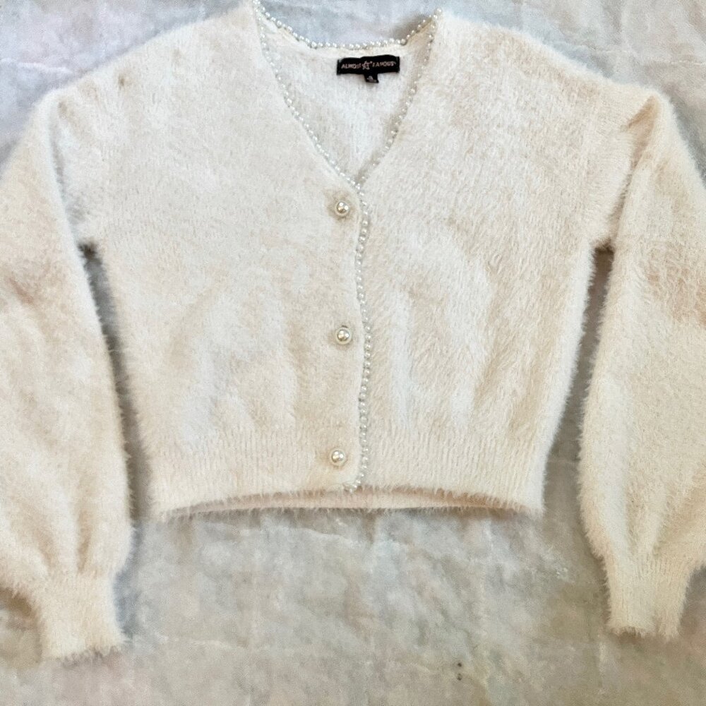 Almost Famous Fuzzy White Cardigan
